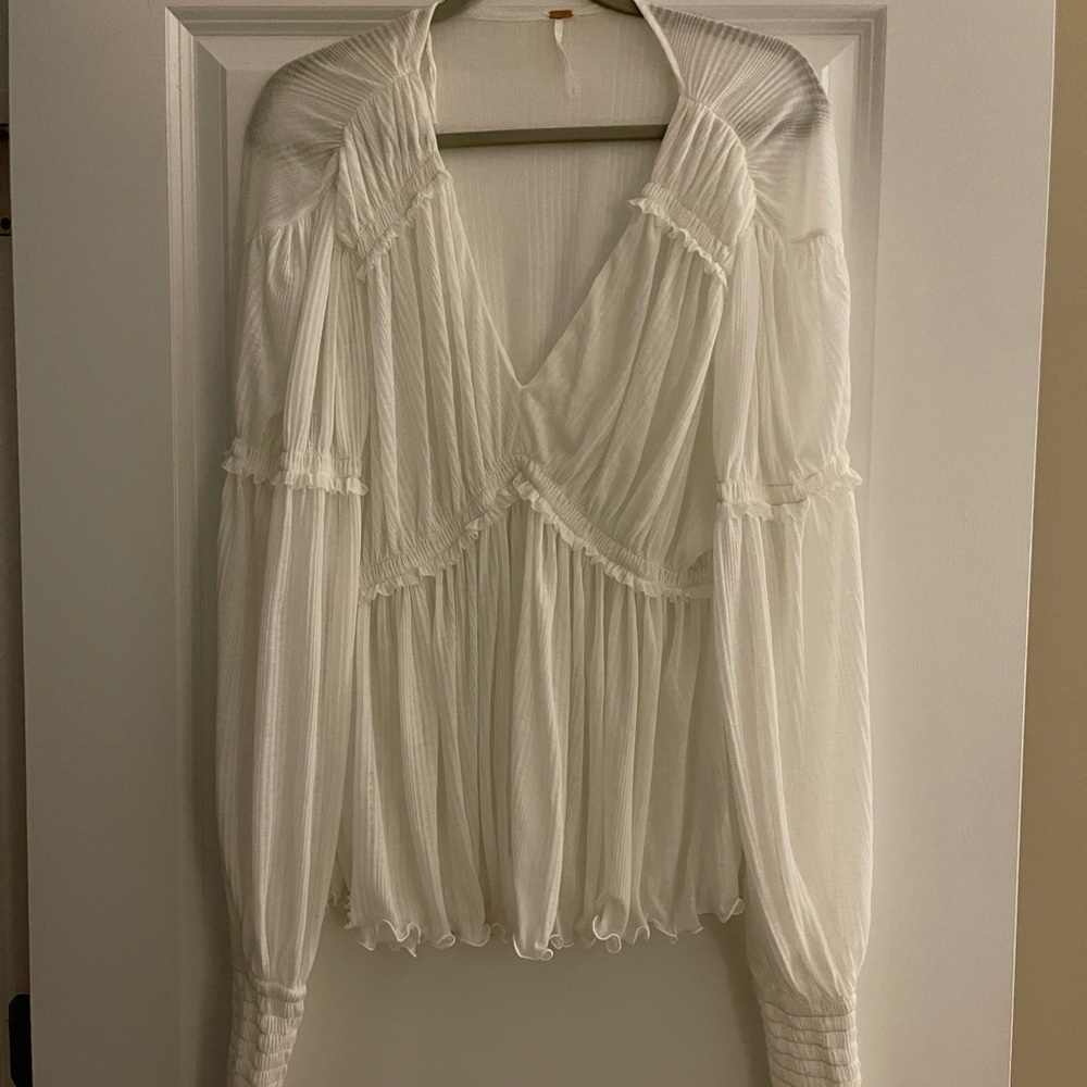 Free People Puff sleeve Blouse, White, Large, NWT